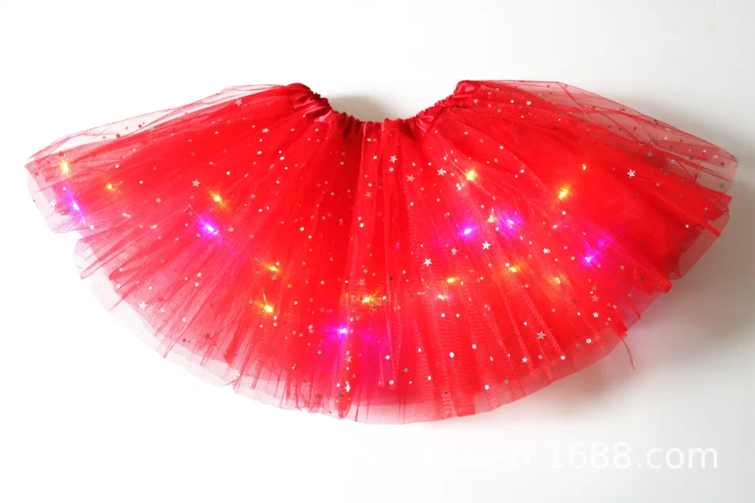 Abckids Children′ S Sequin Pommel Skirt Tutu Skirt Luminous Half Mesh Gauze LED Dancing Stars Girl Skirt