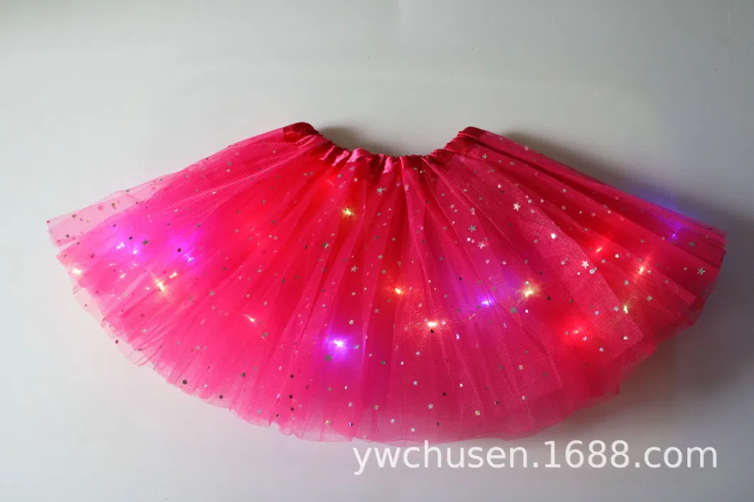 Abckids Children′ S Sequin Pommel Skirt Tutu Skirt Luminous Half Mesh Gauze LED Dancing Stars Girl Skirt