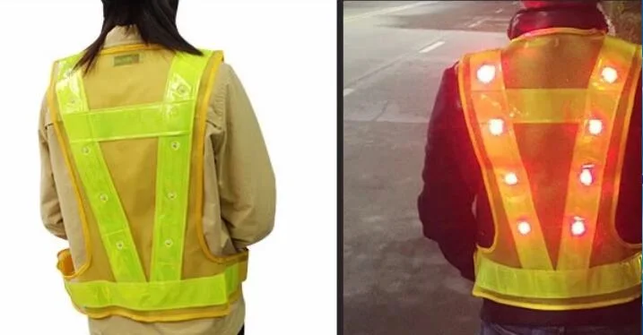 Hi Viz Polyester Flashing LED Light Traffic Safety Clothing Vest for Night Running